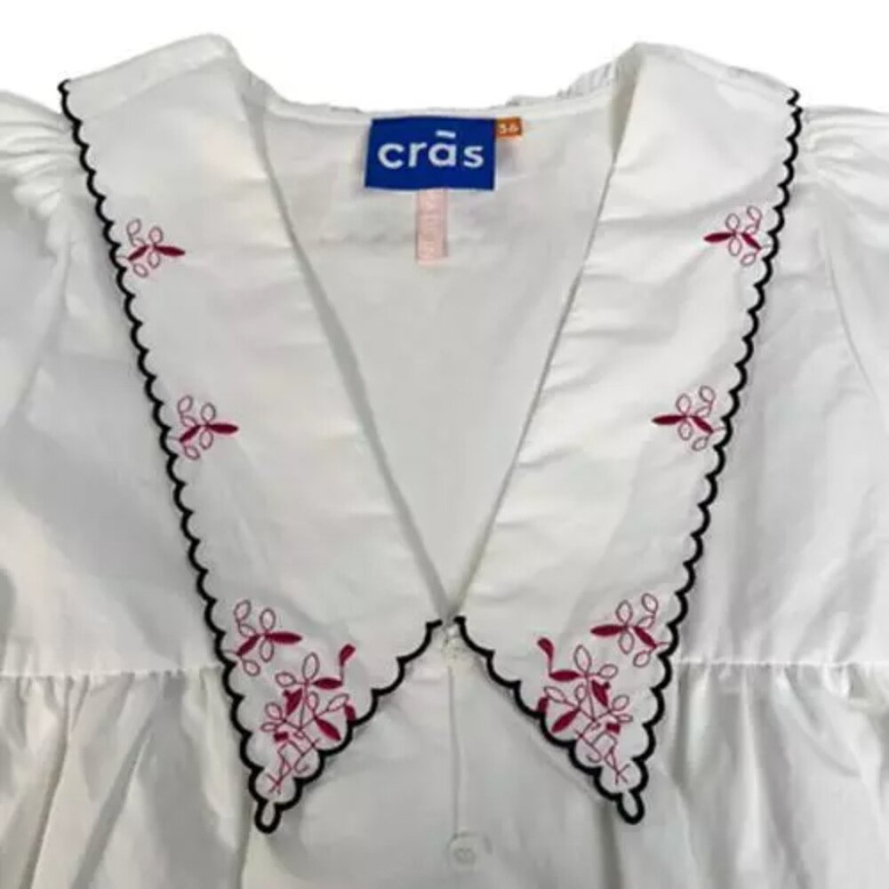 CRAS Denmark Nayacras Women Blouse Ebroidered Collar Shirt Top White size 36 - Picture 9 of 12